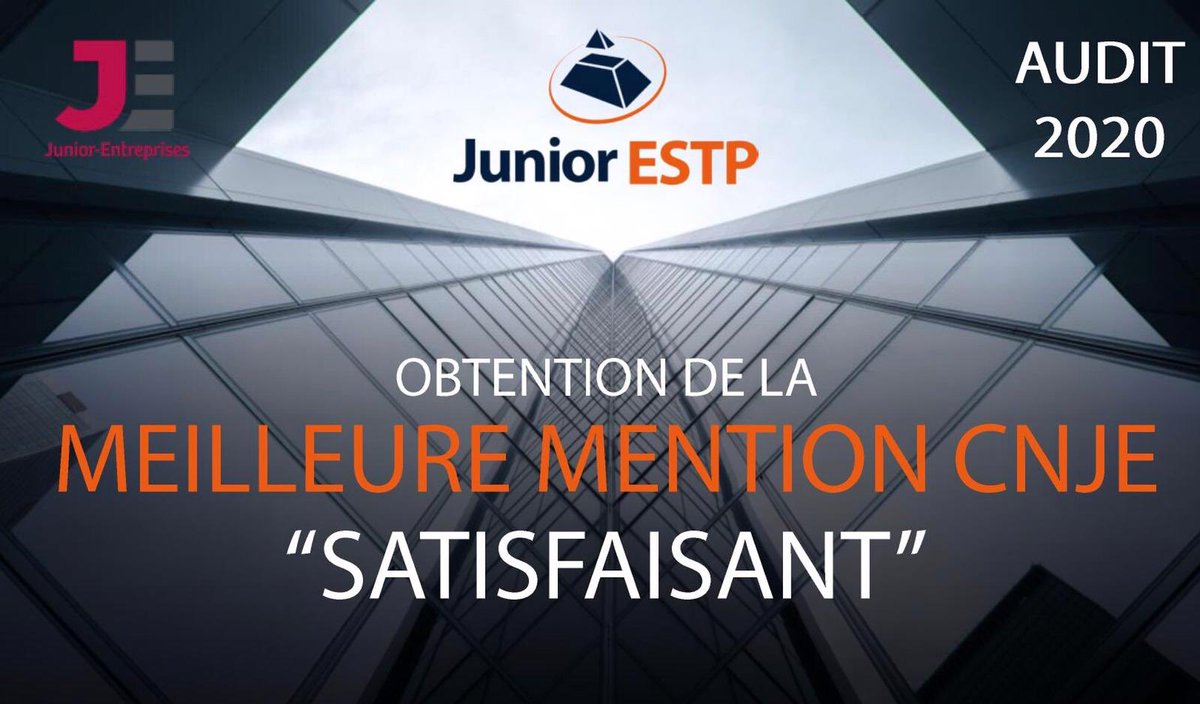 Suite à l’audit annuel, la <a href="/cnje/">Junior-Entreprises</a> nous a attribué la mention « satisfaisant », soit la meilleure sanction possible 📝
Un grand merci aux auditeurs <a href="/clara_lvi/">Clara</a>, Émeline BICHET et Nicolas BONDU ainsi qu’à la CNJE pour leurs précieux conseils et leur confiance💡