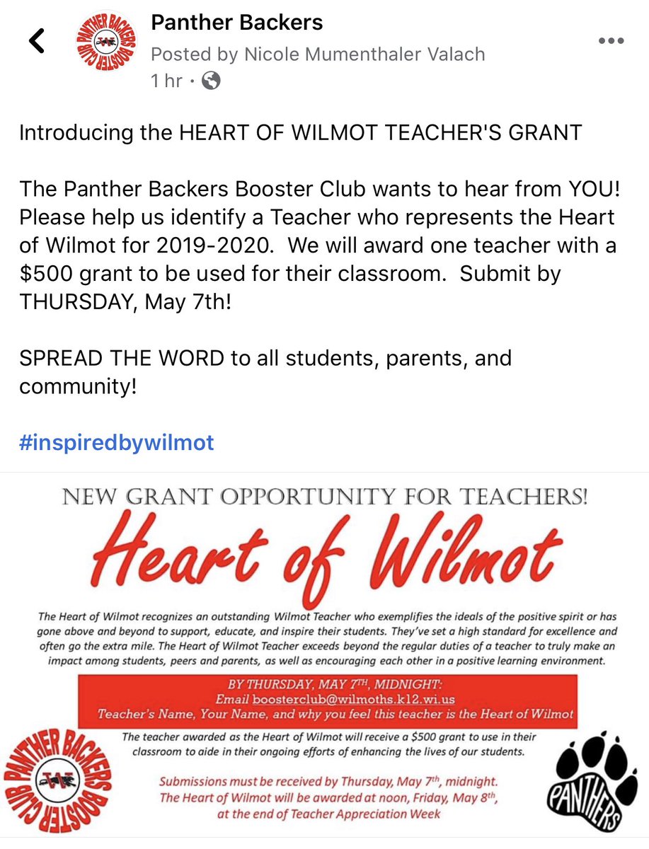 HEART OF WILMOT TEACHERS GRANT! WE NEED YOUR VOTE!
