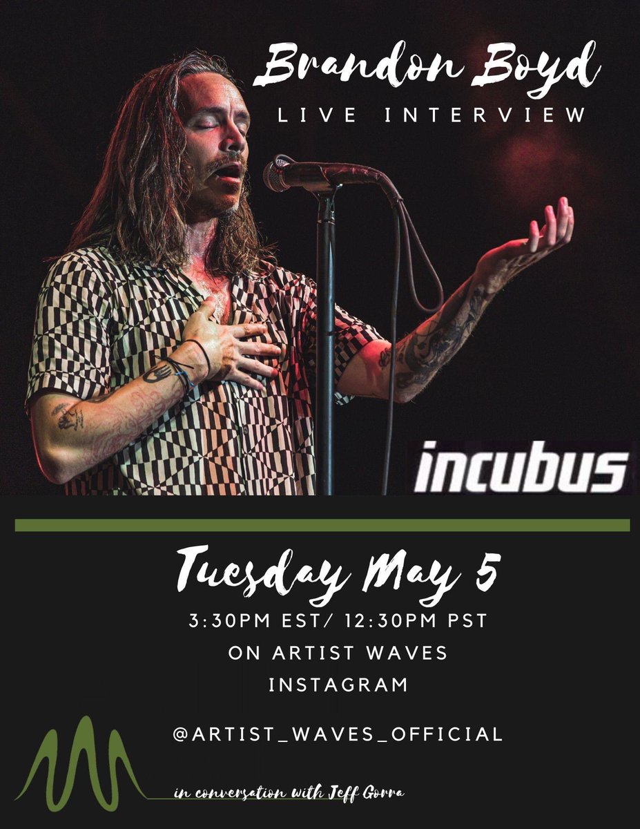 ArtistWaves's tweet photo. 🎙Today🎙 ~ we’re stoked! @JeffGorra will be live with @mybrandonboyd on our Instagram. 3:30pm EST/12:30pm PST. Come join us, talking @IncubusBand #TrustFallSideB & more🤙
https://t.co/wIwvaL7uvj
📸: @jenaardell https://t.co/wgpBJ0mlUT