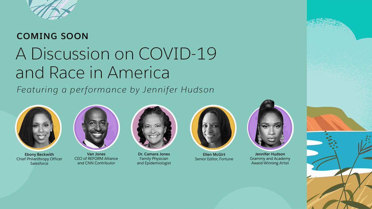 ⚡️It's happening!⚡️I'm going live at 10am PT today to talk to <a href="/VanJones68/">Van Jones</a>, <a href="/CamaraJones/">Camara Jones</a>, and @EllenMcGirt about when two crises collide: COVID-19 and systemic racism. Plus a concert with <a href="/IAMJHUD/">Jennifer Hudson</a> 👑🎶Click to join <a href="/salesforce/">Salesforce</a> #LeadingThroughChange salesforce.com/video/10320870/