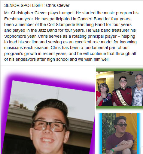 nmhs_music's tweet photo. Senior Spotlight 5/5/2020
Christopher Clever
#Classof2020 #Seniors #ColtsinMusic #SeniorSpotlight
@nmarion_high @KinardsConnect1 @OcalaPreps @OcalaStarBanner @wkmcateer4 @Grantham_Greats
For full post follow the link below:
https://t.co/2y6QtIRGl5 https://t.co/cViKuOCqTX