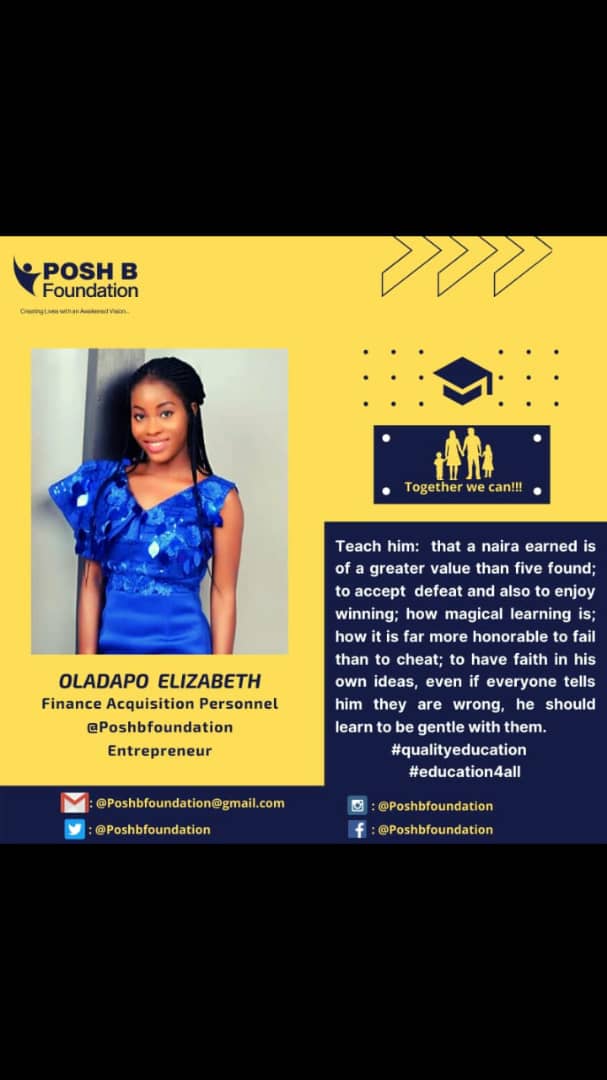 LizOladapo8's tweet photo. #QualityEducation4all
#EducateAChild
#HelpAChildInNeed
#HelpAChildGrow https://t.co/QCeXDDFWhK