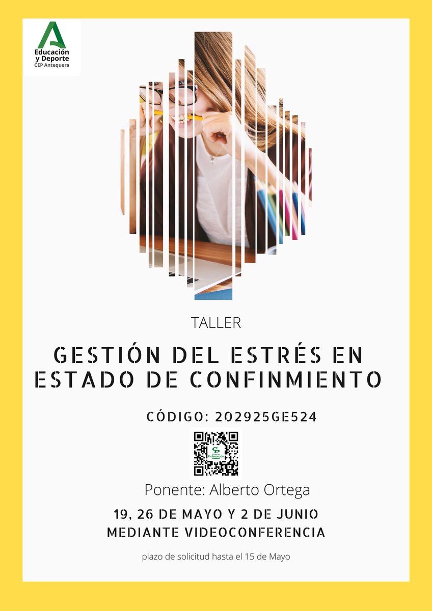 No pierdas la oportunidad y participa en este Taller de Gestión del Estrés en Estado de Confinamiento. Con @aortegacoaching . No te quedes sin tu plaza. <a href="/EducaAnd/">Consejería Desarrollo Educativo y FP</a> <a href="/jmcriado/">Juan Manuel Criado</a> #malagaeducaencasa