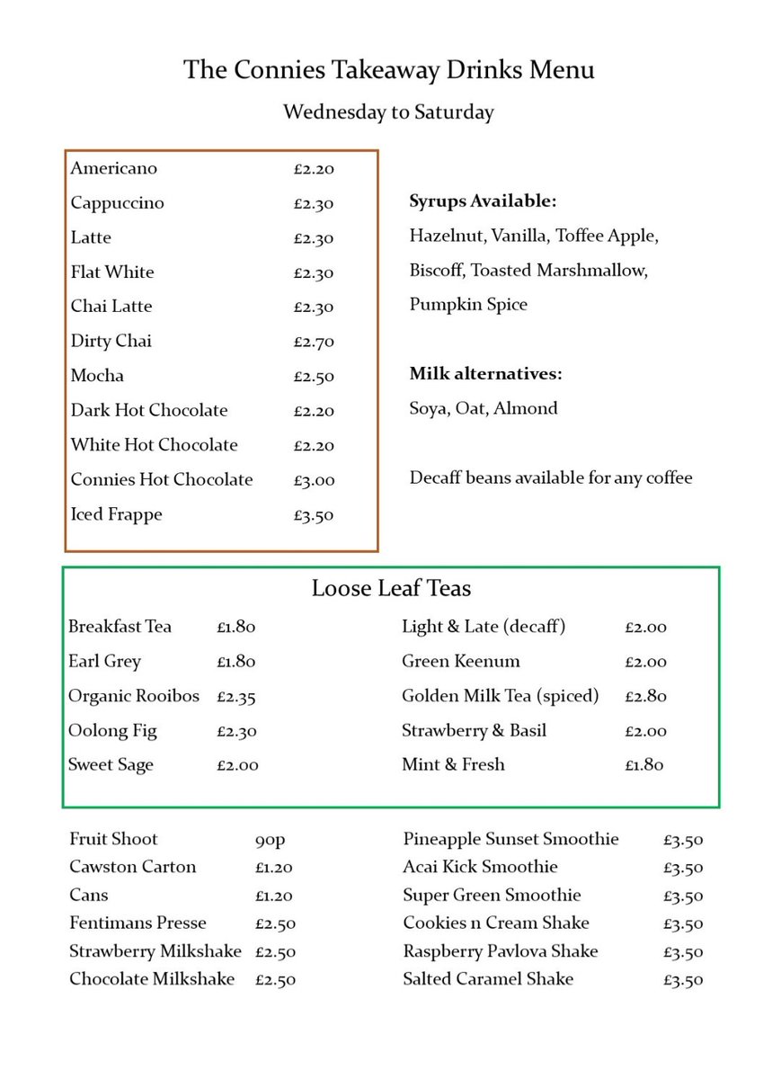 conniestearoom's tweet photo. Our revised takeaway menus.  All on pre order as we are operating as a very small team! https://t.co/Ewno78NWrO