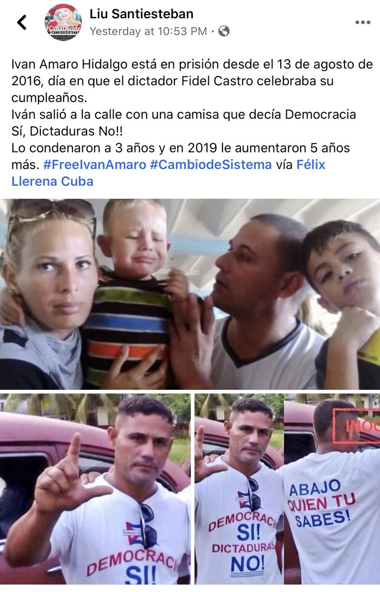 ryb1323's tweet photo. #FreeIvanAmaro #CambioDeSistema #NoAl370 #LeyAzote @Liusantiesteban @TSupremoCuba @Pontifex @Almagro_OEA2015 #HelpUsForChangeCuba https://t.co/Ygl6Saj0U1