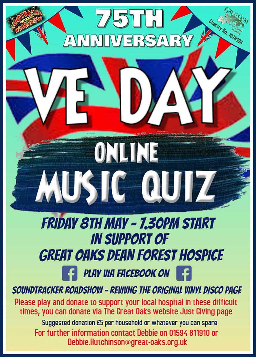 coleford_town's tweet photo. Looking for something to fill your Friday evening?  Why not take part in the @GreatOaksHosp music quiz hosted by @petesteaddj?  All the info you need is on the poster ... https://t.co/iUQcInTIKO
