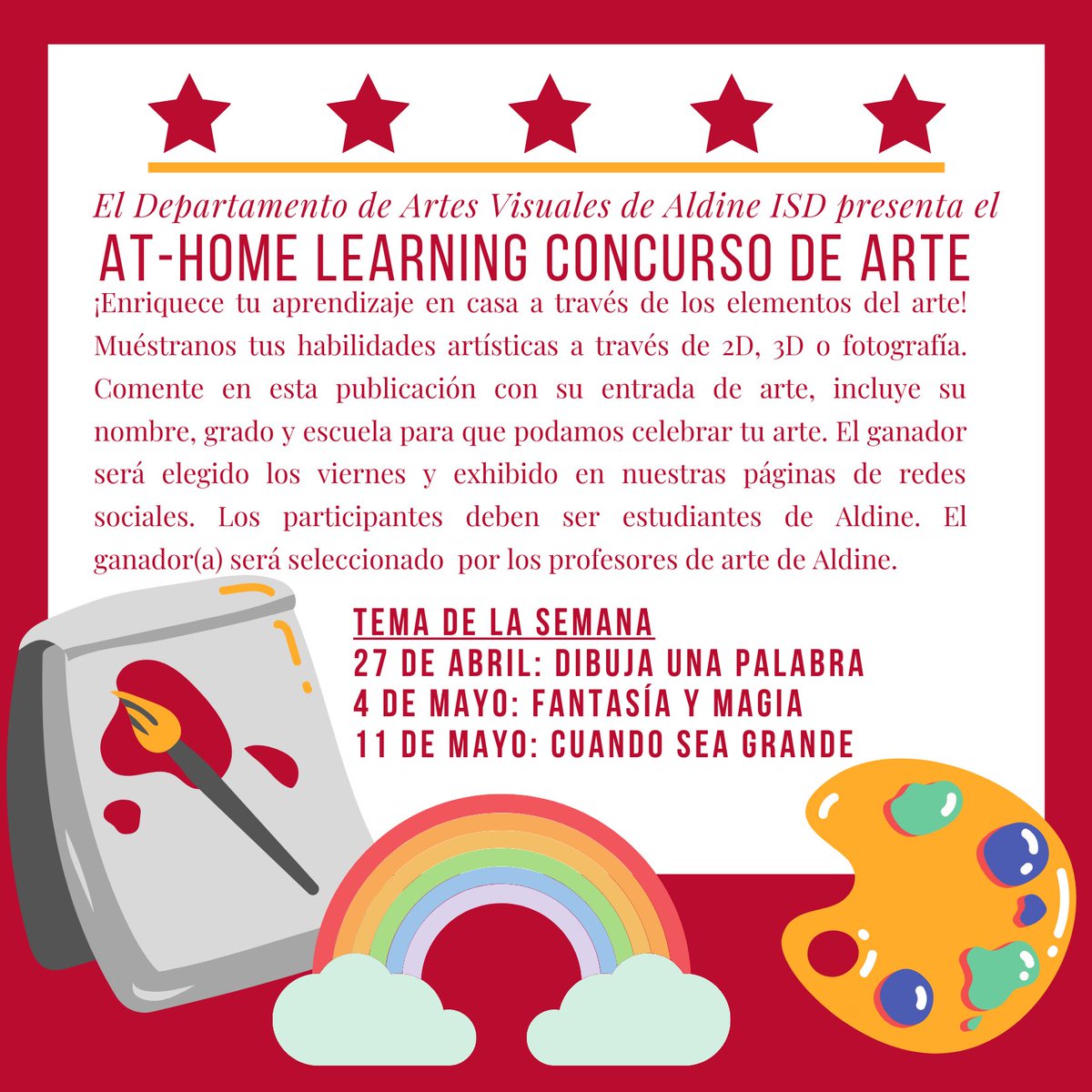 DrKels50's tweet photo. Remember our @AldineISD art contest is still going on - make magic happen on your paper! Tag us at #AldineArt! https://t.co/ZWbvgrYboG
