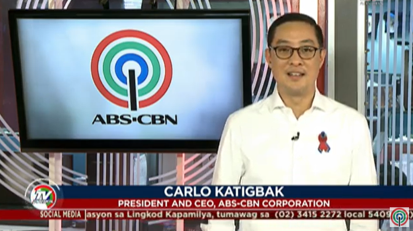 ABSCBNNews's tweet photo. NOW: ABS-CBN CEO and President Carlo L. Katigbak delivers speech on the NTC's order to halt broadcast on TV and radio

WATCH: https://t.co/b9kyRESIaM https://t.co/Vsep0wrNo8