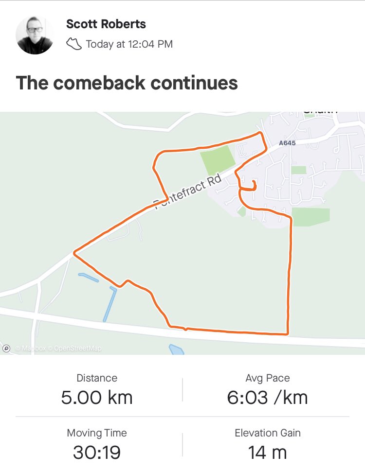 scottycash1974's tweet photo. Agonisingly close to being back sub 30 mins. 43 seconds faster than yesterday.
The comeback continues.... #fitfor46 #247running #running https://t.co/6bDX94lRxb
