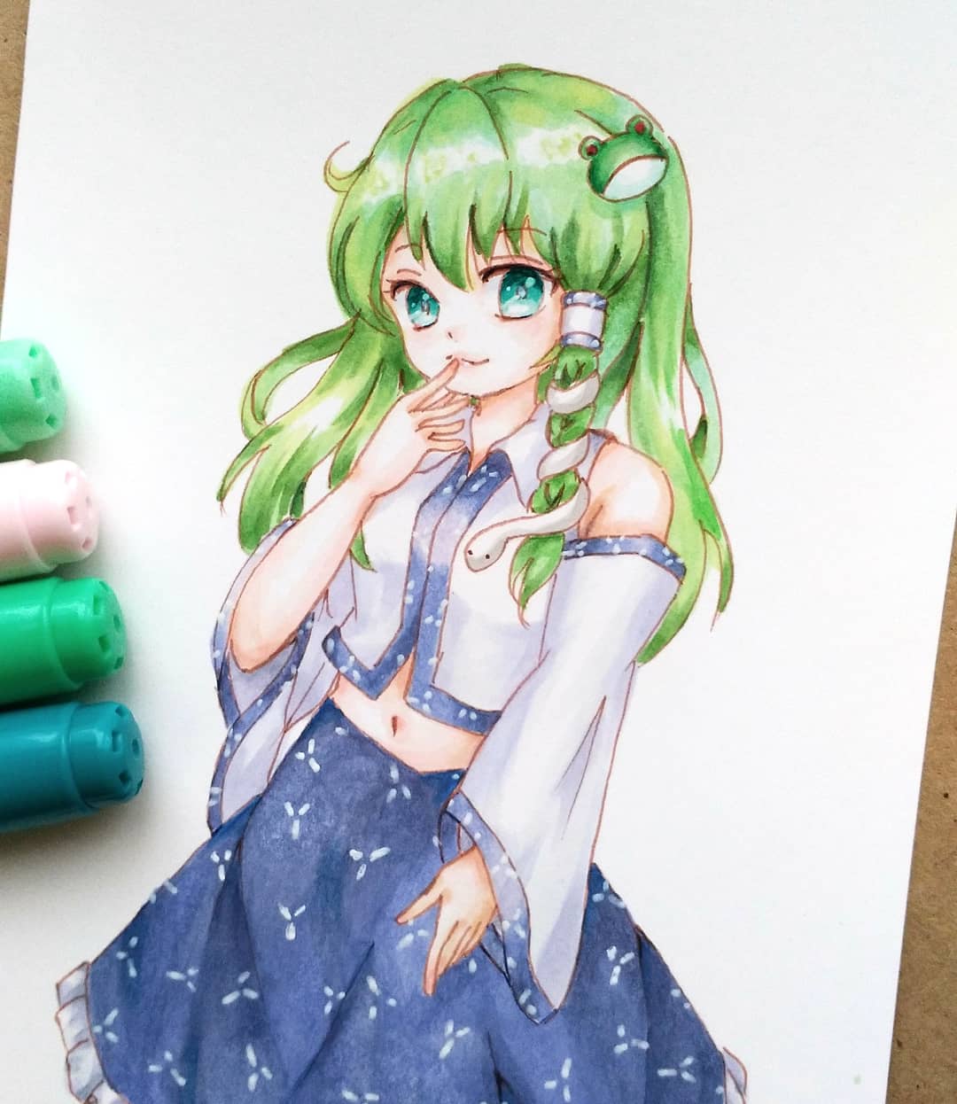 東方project 色紙 世界観 ペン画 コピックチャオ 手描き イラスト 東方プロジェクト 東風谷早苗 水着 最安値挑戦