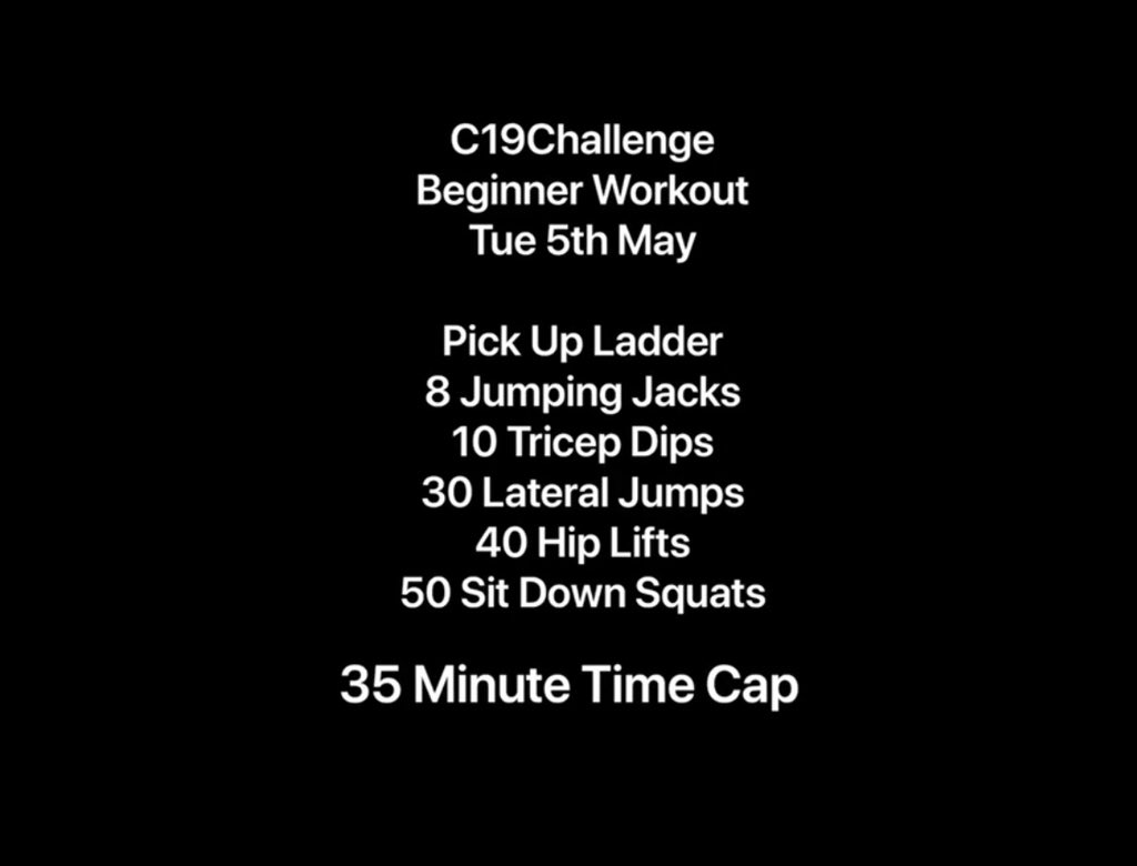 NAVYfit's tweet photo. Day 2 of the C19 Challenge and today’s workout is a Pick Up Ladder with a 35 minute time cap! Full demo of movements on the NAVYfit FB or Instagram. For more info email: c19challenge@gmail.com or see @c19challenge on Instagram.

https://t.co/ux1EMghHjo

#NAVYfit #c19challenge https://t.co/OYtNTl4jwz
