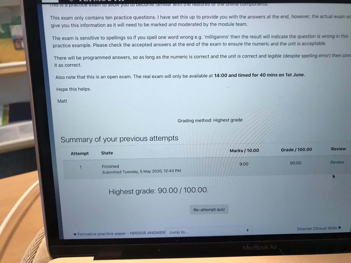 tj66spencer's tweet photo. 1st attempt on line #medsquiz #NRS506 #DevelopingNursingPractice Surprised ๐ฎ myself @PlymUni #lunchbreaklearning https://t.co/Ocq7D5P3W6