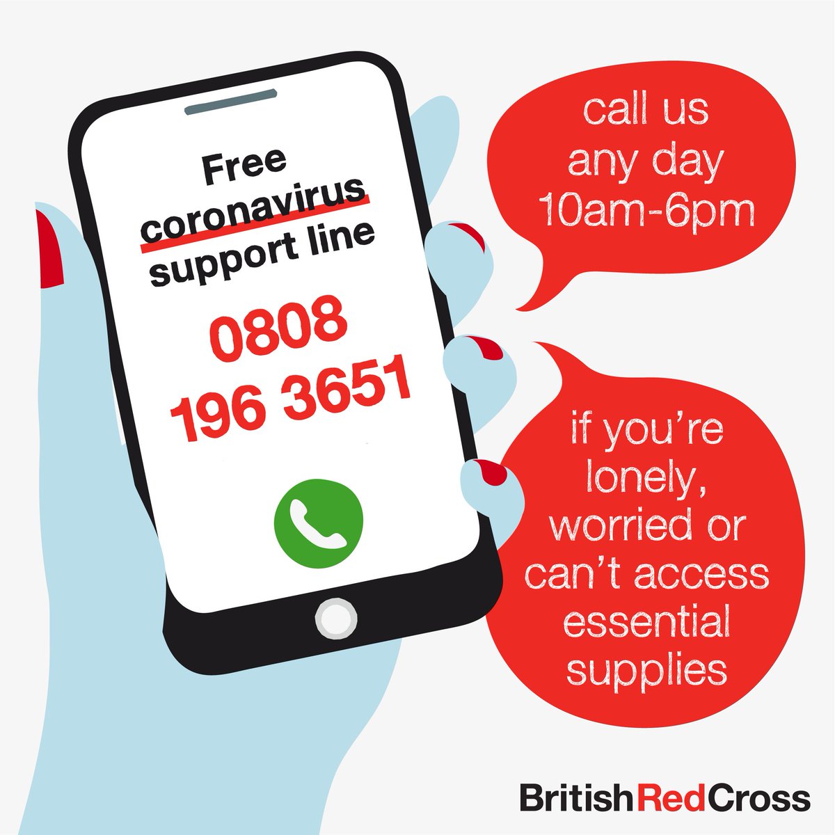 JemmaHextall's tweet photo. If you’re struggling to get what you need, practically or emotionally, @britishredcross has launched a national support line. Friendly volunteers are ready to listen and help confidentially, every day of the week, on 0808 196 3651 https://t.co/YO6P8zWLFA