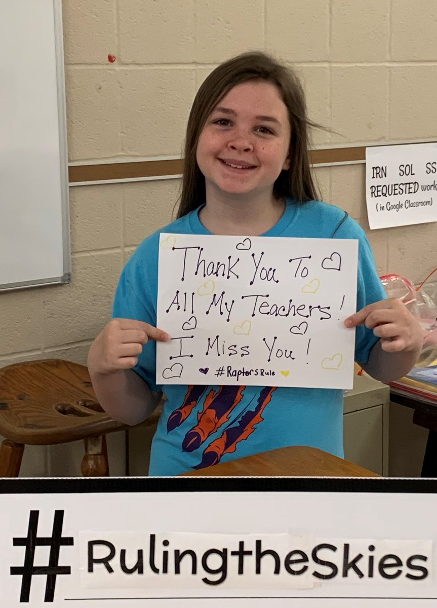 mrsnovosel's tweet photo. These Raptors sure brought smiles to our faces!  We are so THANKFUL for each one of our students and MISS you ALL so much! @Con5Science @missdotson1 @MrZteach5  @mrsc_rti  💜💛  #NRInspireGreat   #RulingtheSkies https://t.co/WrX5FMxLlD
