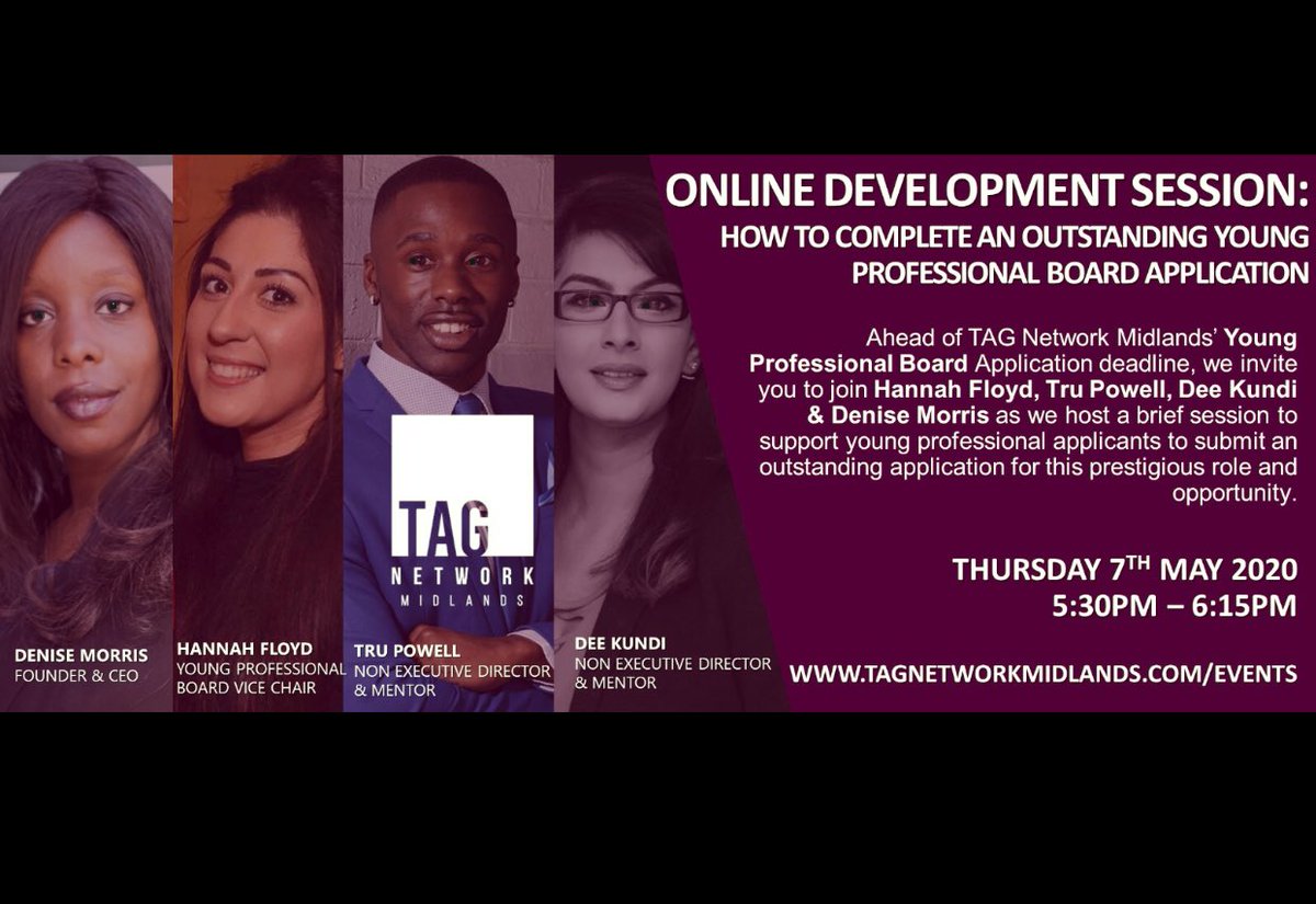 Interested in making your mark on our region? Listen to our free session from our expert panel who will help you to put together an outstanding application for <a href="/TAGNetworkMids/">TAG NETWORK Midlands</a> Young Professional Board. Details below. 💥Deadline for all submissions is 11 May 💥