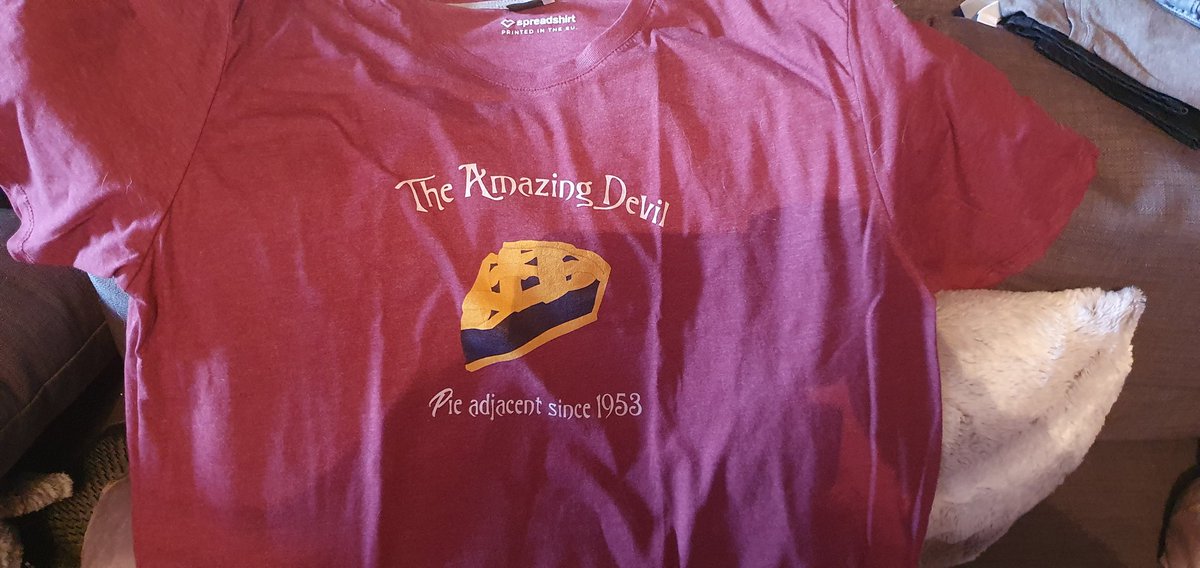 Robynmc91_118's tweet photo. Oh my god. So I made myself a @amazingdevilmus Tshirt based off some of the wonderful banter on our @TADdiscord and oh gods It is my new fave #pieadjacent #fanmerch https://t.co/umBUsREGcd