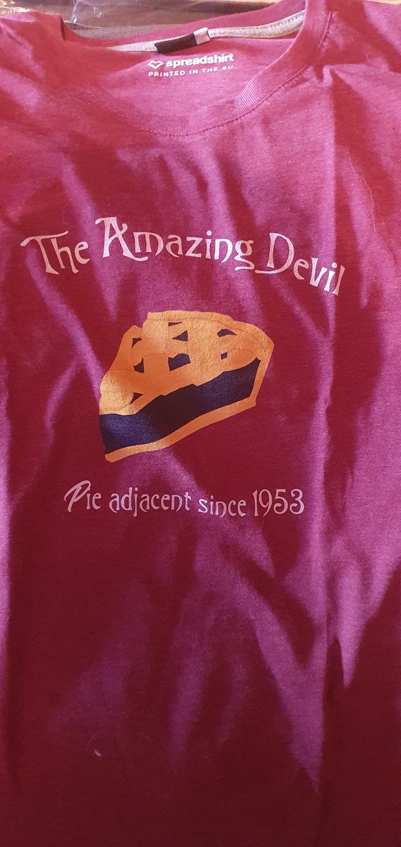 Robynmc91_118's tweet photo. Oh my god. So I made myself a @amazingdevilmus Tshirt based off some of the wonderful banter on our @TADdiscord and oh gods It is my new fave #pieadjacent #fanmerch https://t.co/umBUsREGcd
