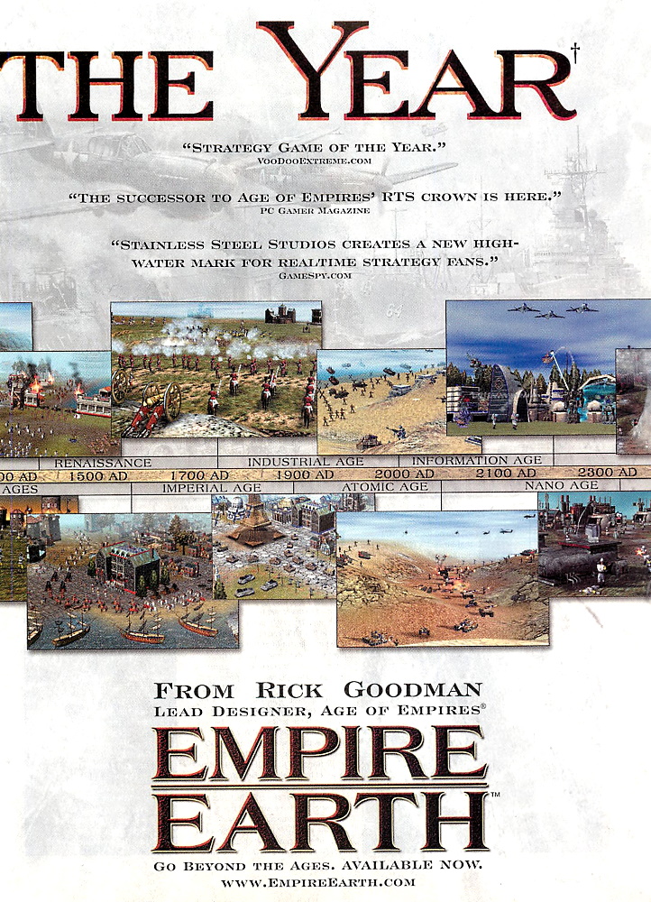ManxRetro's tweet photo. Game: Empire Earth
Media: Magazine advert
Year: 2002
Platform: PC
Buy this historic game at: https://t.co/MSK1w2RoQX
#retrogames #retrogaming #GamersUnite #PC #EmpireEarth #RickGoodman @DrOctothorpe @bs_dubs @Flayra @edlimamusic @DavidJFielding https://t.co/5woJkhu4OW