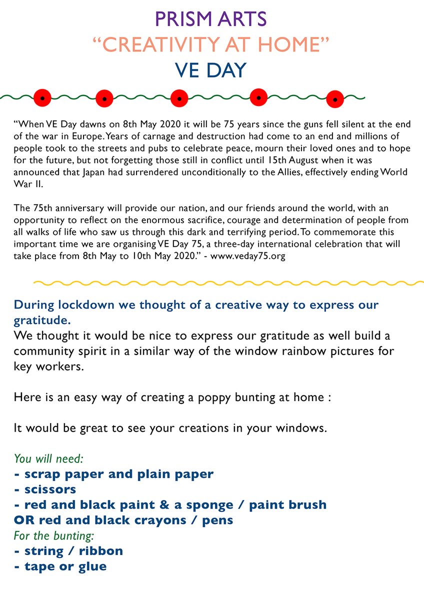 peopleatprism's tweet photo. Today we wanted to share with you a creative way of commemorating VE Day!
We hope you enjoy this activity, we would love to see what you create so please feel free to send us photos!
@ace_national #lockdownactivity #creativetask #VEday #VEday75 https://t.co/ZeZjkY4YGb