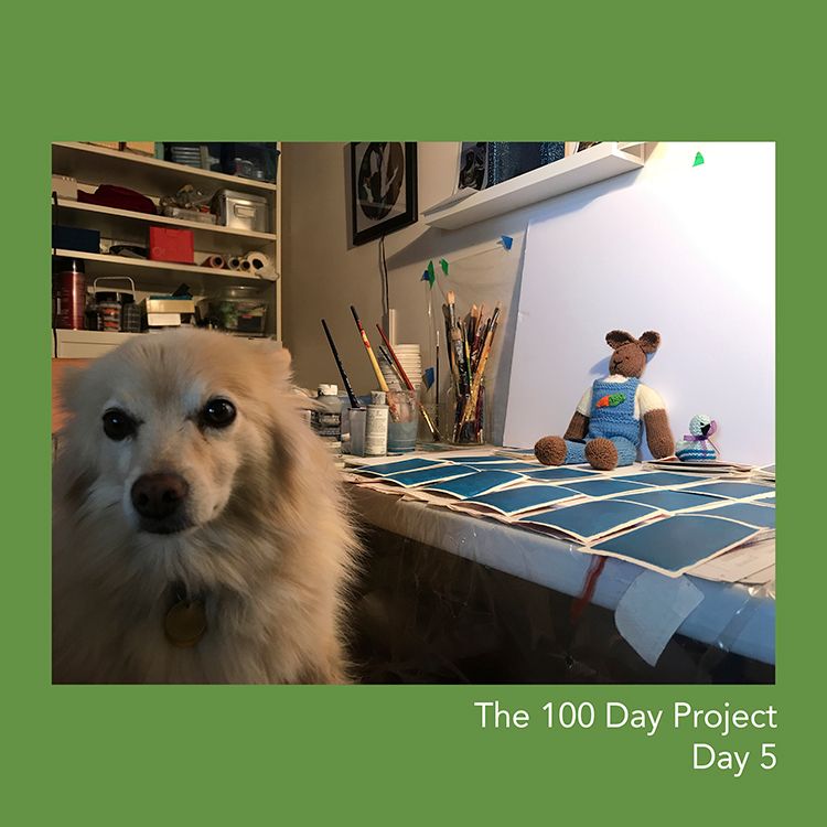 nicolawoodsart's tweet photo. #Day5 #The100DayProject priming #cmfabriano #watercolourpaper w bunny thks @jennypeachey duckling & dog studio visitors #quarantineart #havefun #playful #persistance #relax #enjoy #workinglight #thrive #creativity #solitaryprocess #dogsandart #eskipom #studiodog #spitzdog https://t.co/PNioguQoSk