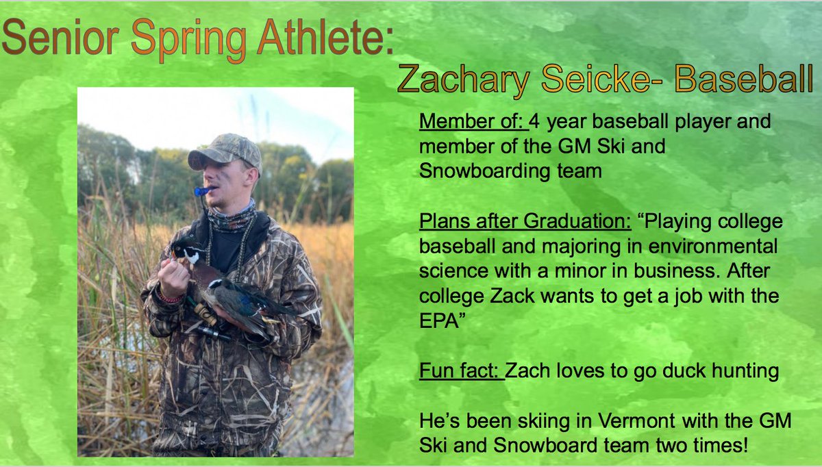 gmhs_athletics's tweet photo. Senior Spring Athlete: Zach Seicke, member of the baseball team https://t.co/Kbktm4VmAg