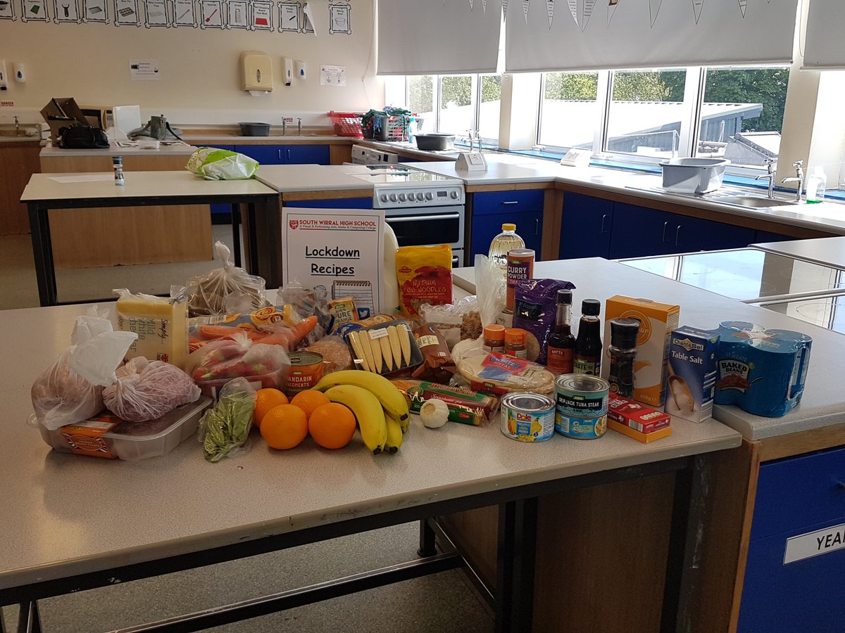 SouthWirral's tweet photo. South Wirral is starting to distribute Lockdown recipe boxes to local families. 

Food Technology staff have developed a booklet of recipes that can be made from the fresh and store cupboard ingredients in the parcels. We look forward to seeing pictures of the meals made! https://t.co/2zxncfGzwY