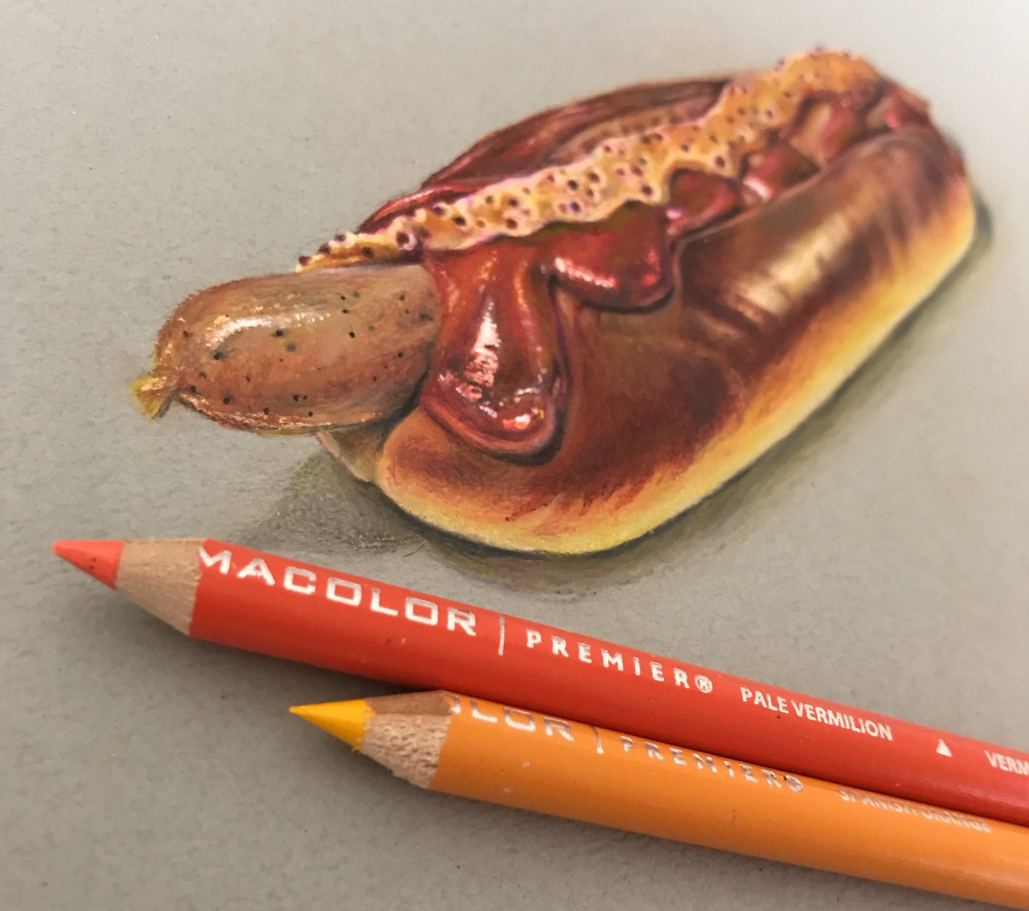 Kichi Illustration ホットドッグ ウィンナー ソーセージ フランクフルト 料理 グルメ ランチ ジャンクフード リアル イラスト アート 色鉛筆 精密画 食べ物 T Co Svysh3gnlh Twitter