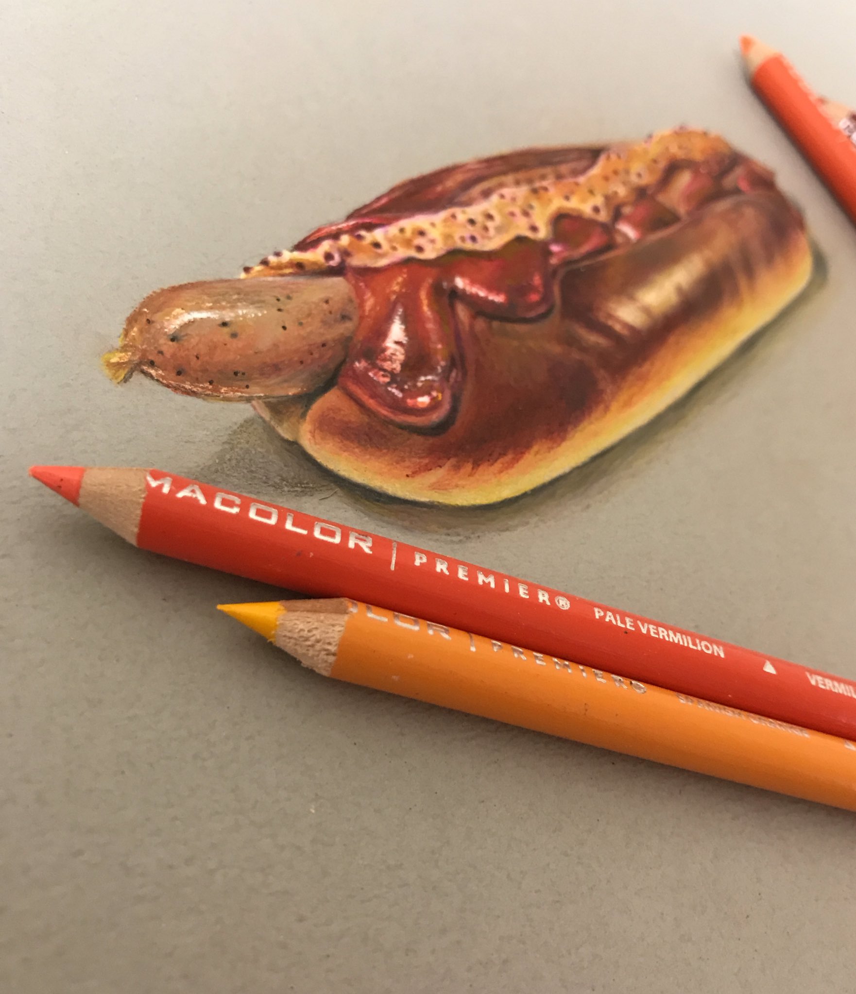 Kichi Illustration ホットドッグ ウィンナー ソーセージ フランクフルト 料理 グルメ ランチ ジャンクフード リアル イラスト アート 色鉛筆 精密画 食べ物 T Co Svysh3gnlh Twitter