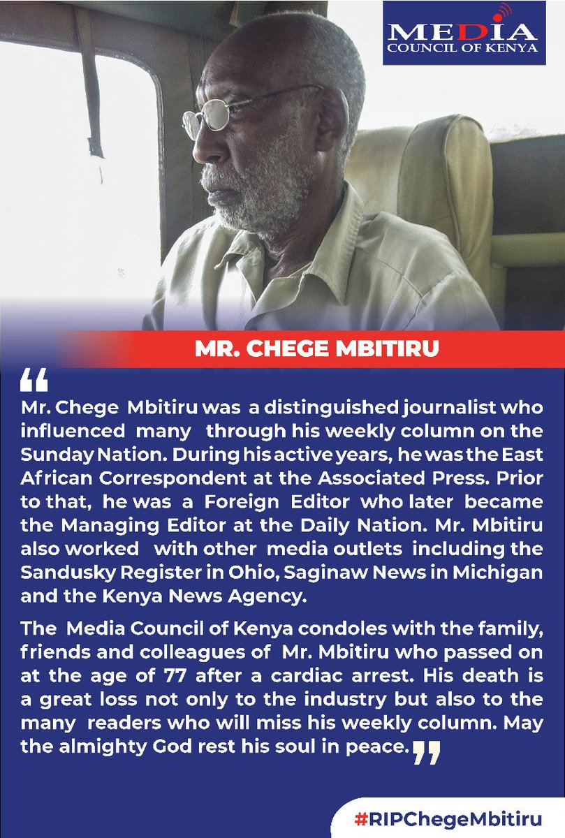MediaCouncilK's tweet photo. Rest in Peace Mr. Mbitiru. https://t.co/GOQ3c7KGaw