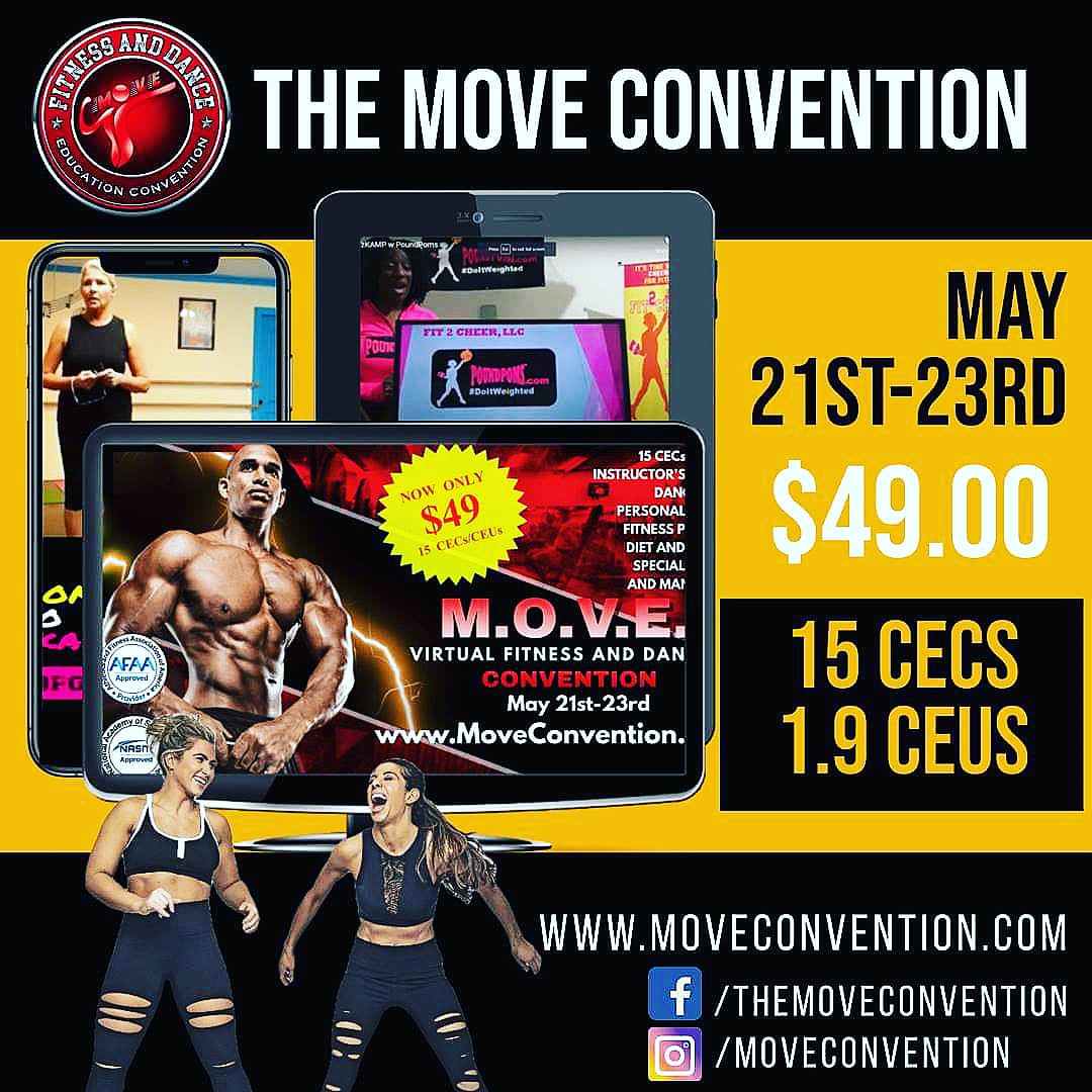 ATTENTION FITNESS PRO'S
💯% VIRTUAL CONVENTION
WHEN: May 21st-23rd 2020
REGISTER NOW @  moveconvention.com/register

#moveconvention #nationalpresenters #fitnessclasses #movestayfit #powersystems #poundpro #poundfit #mixxedfit #piloxing #VIRTUALfitnesS #workout #presenter #atlanta