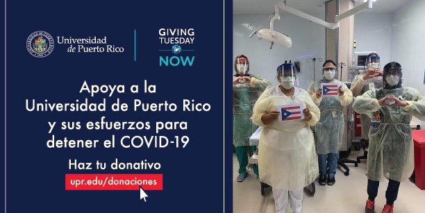 UPR_Oficial's tweet photo. #GivingTuesdayNow I La Universidad de Puerto Rico participa hoy de esta iniciativa de filantropía global con el propósito de recaudar fondos para atender las necesidades y proyectos para detener la pandemia del COVID-19. 
📲 https://t.co/KyO91rhWA6 https://t.co/jYX8GjnOdr