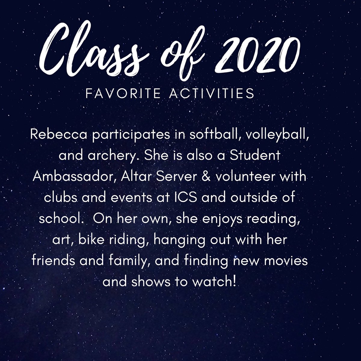 mrsdangelo_ICS's tweet image. We continue the #Classof2020 spotlights today with Rebecca Brady! Rebecca’s commitment to service and academics is second to none. And, she is also one of the ICS Brady Bunch! Congrats on all of your achievements! Your ICS family is proud of you! #GreatGrad🎓 @icschool_online
