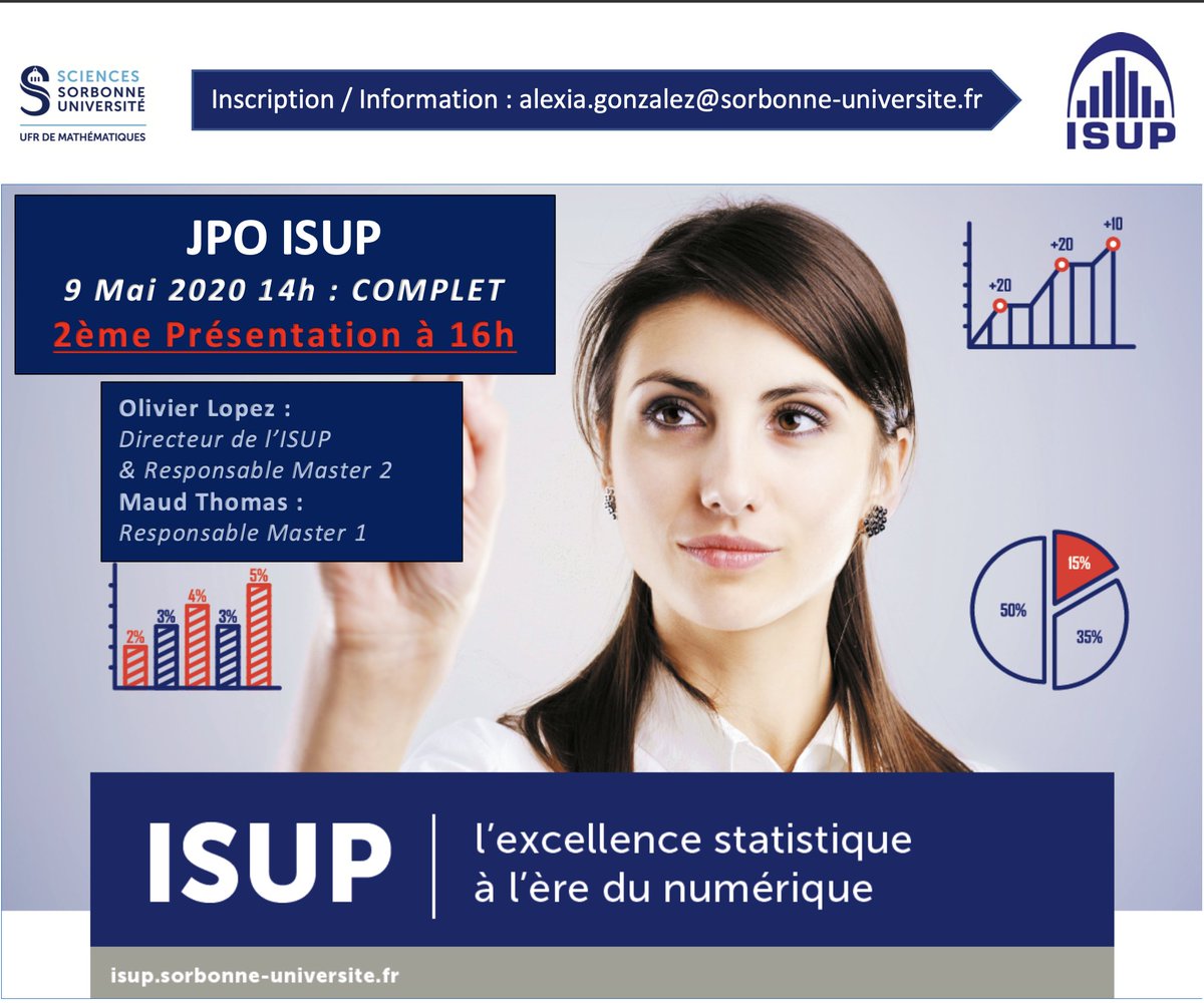 Vous souhaitez intégrer l'ISUP?
Vous avez été très nombreux à vous inscrire à la JPO à distance samedi 9 mai à 14h qui est complète! 
Nous organisons une 2ème présentation le samedi 9 mai à 16h . 
Pour y participer envoyer un mail à : alexia.gonzalez@sorbonne-universite.fr