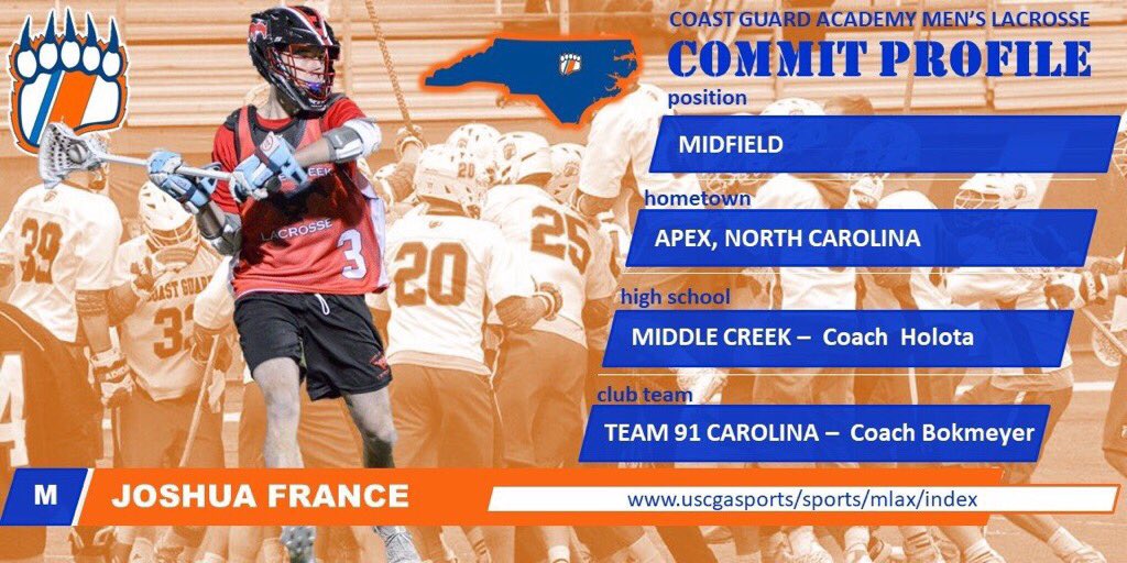 Congrats to senior Josh France on his commitment to attend and play lacrosse at the @CoastGuardBears! Multi-sport athlete and great student! <a href="/trianglelax/">Triangle Lacrosse</a> <a href="/WCPSS_Lax/">WCPSS_LAX</a> <a href="/MiddleCreekAD/">MiddleCreekAthletics</a>