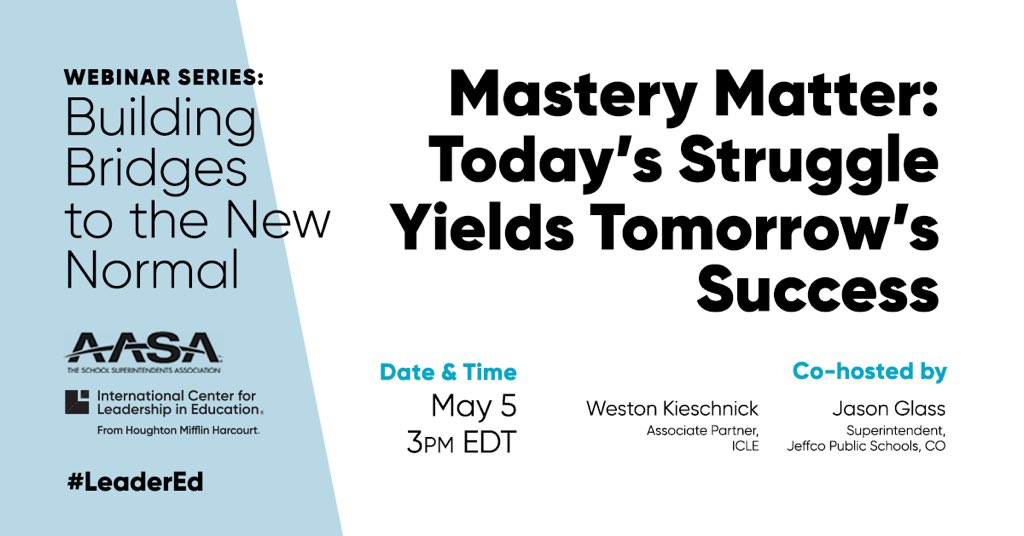 ModelSchoolsHMH's tweet photo. Our new webinar series with @AASAHQ kicks off with @Wes_Kieschnick and @COJasonGlass
today! Join us at 3 pm EDT to hear strategies and tips for refocusing on instruction through the lens of rigor, relevance, and relationships. Sign up 👉 https://t.co/WZBxtlomIQ #LeaderE https://t.co/0TjZ4QYAtW