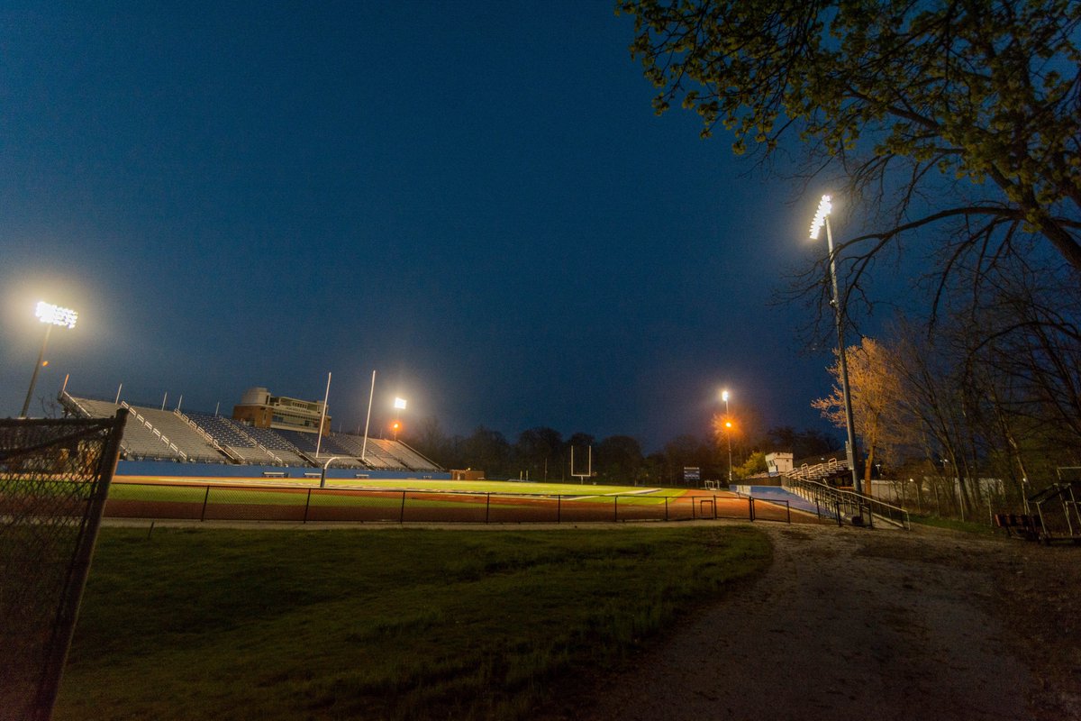 The lights at Don Shula Stadium shine in a tribute to Don Shula '51.