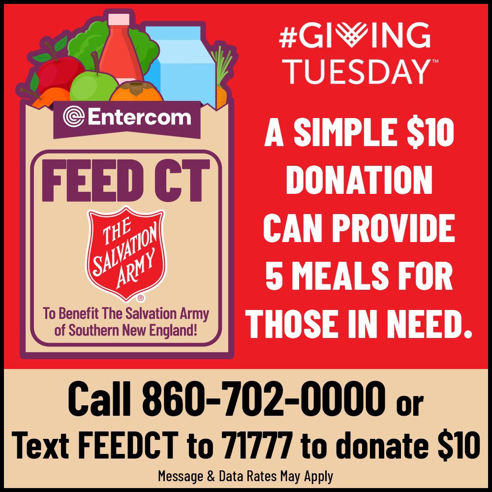hot937's tweet photo. Update: We Are At $7955 Already For Our @hot937 #FeedCT RADIOTHON With @TheSalArmyCTRI Till 7pm!
Our Goal is to provide 25,000 meals to our neighbors in need. Donate:
Call 860-702-0000 or
Text FEEDCT to 71777
Let’s Go! https://t.co/HLESpznwEt
