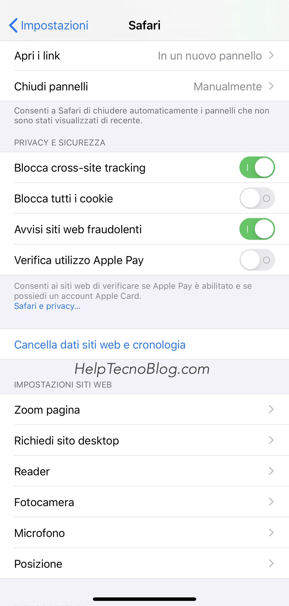 cancellare cronologia safari da iphone