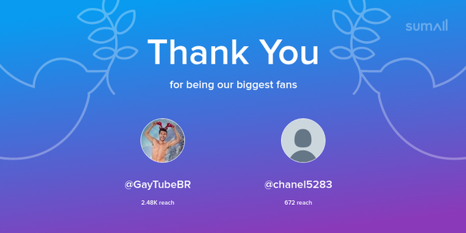 Our biggest fans this week: GayTubeBR, chanel5283. Thank you! via https://t.co/VOKkaReMah https://t.