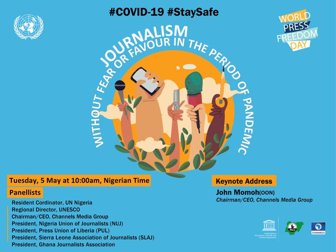 UN_Nigeria's tweet photo. ''To bolster the effectiveness of these initiatives, @UNESCO has created a #COVID19 resource centre for the media....to help journalists track false information regarding the pandemic ..''@AAzoulay message delivered by Ydo Yao @unesco_abuja Director at the Webinar on #WPFD20 https://t.co/IGGj2OuXdm