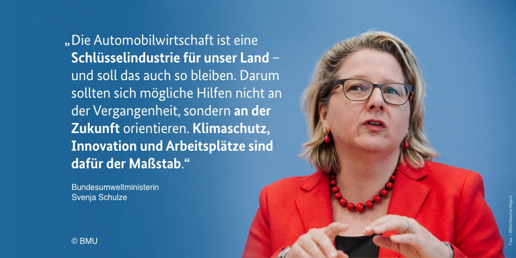 Eine Neuauflage der alten #Abwrackprämie dürfe es nicht geben, betont BMin <a href="/SvenjaSchulze68/">Svenja Schulze</a> nach dem #Autogipfel. "Wenn es eine Förderung aus Steuermitteln braucht, dann muss sie wirtschaftlich vernünftig sein und Fahrzeuge mit sauberen Antrieben wie E-Autos voranbringen."