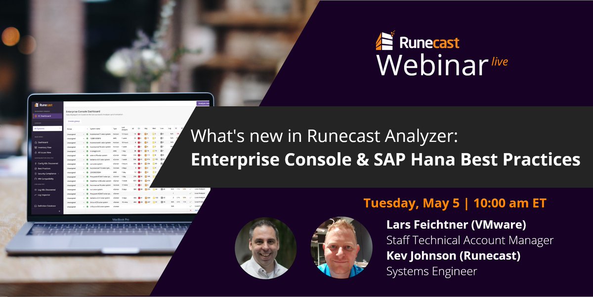 LarsFiechtner's tweet photo. Happen Now “What’s new in Runecast Analyzer: Enterprice Console & SAP Hana Best Practices”.
/cc @Runecast @kev_johnson @VMwareTAM @vExpert #SAPonVMware #VMware #vExpert #vCommunity https://t.co/BZl9JE4xEf