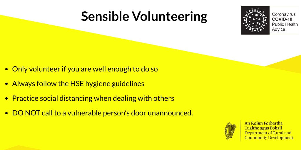 Department of Rural and Community Development (@deptrcd) on Twitter photo Sensible Volunteering - Safety should be your number one priority. Please follow the guidelines on the <a href="/HSELive/">HSE Ireland</a> website, or if in doubt, ask at your local volunteer centre. #CommunityCall More info > bit.ly/2Ywt3kK Sensible Volunteering - Safety should be your number one priority. Please follow the guidelines on the <a href="/HSELive/">HSE Ireland</a> website, or if in doubt, ask at your local volunteer centre. #CommunityCall More info > bit.ly/2Ywt3kK