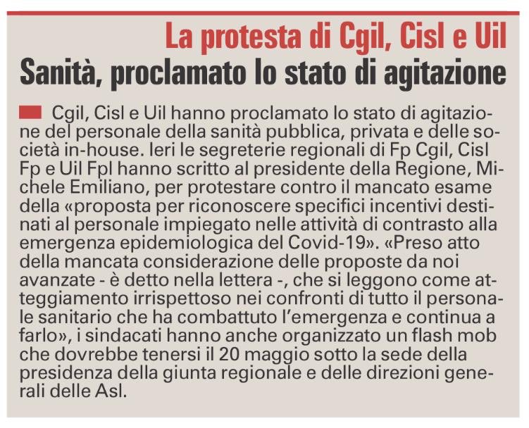 CISLFPPUGLIA's tweet image. #riconoscere #specifici #incentivi  al #personale impiegato nella #emergenza  #COVID19.
Proclamato lo STATO di #AGITAZIONE della #Sanità e 
#FLASHMOB il #20maggio Presso Presidenza Giunta Regionale e Aziende Ospedaliere @RegionePuglia