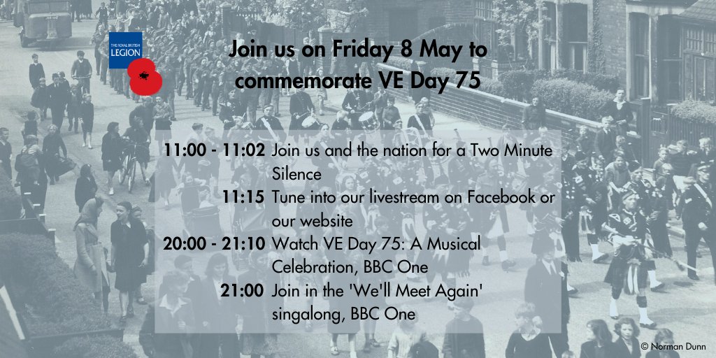 Don’t forget to join us from home on Friday 8 May as we come together to commemorate #VEDay75. Tune in and help us pay tribute to the entire #WW2 generation from British, Commonwealth and Allied Forces, to evacuees and those who served on the home front. bit.ly/2VJbaNB