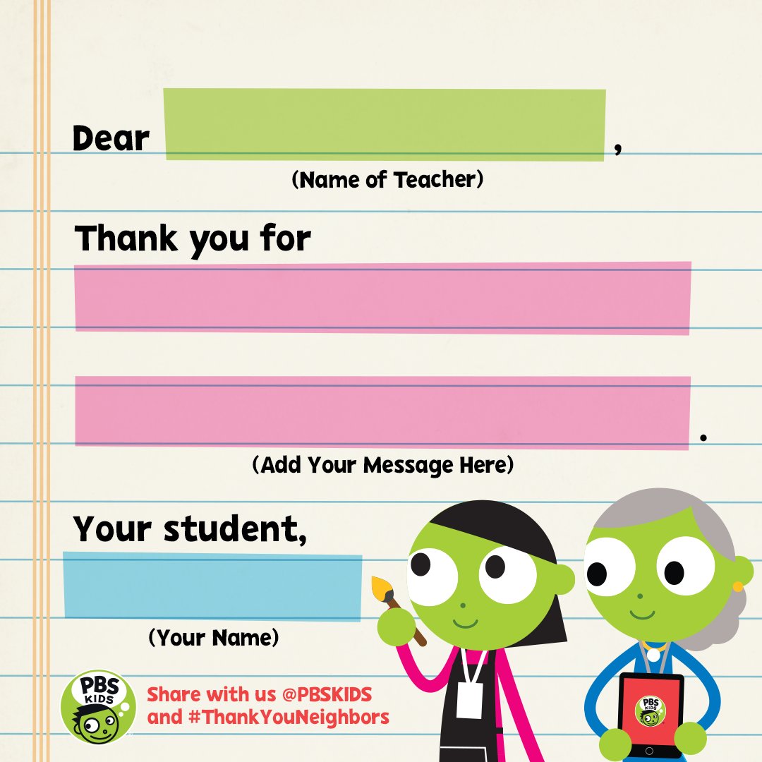 Happy Teacher Appreciation Week! Appreciate your teachers from afar this year by filling in one of these cards, sharing it on social media, tagging your favorite teacher and using #ThankYouNeighbors. #TeacherAppreciationWeek2020