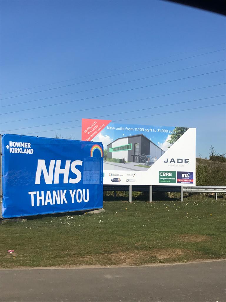 Jade Business Park (@jadeparkdurham) on Twitter photo Our builders <a href="/bandkbuild/">Bowmer+Kirkland</a> at Jade Business Park show appreciation for our wonderful #NHS and all key workers.
🌈 #COVID19 #StaySafe #ThankYou Our builders <a href="/bandkbuild/">Bowmer+Kirkland</a> at Jade Business Park show appreciation for our wonderful #NHS and all key workers.
🌈 #COVID19 #StaySafe #ThankYou