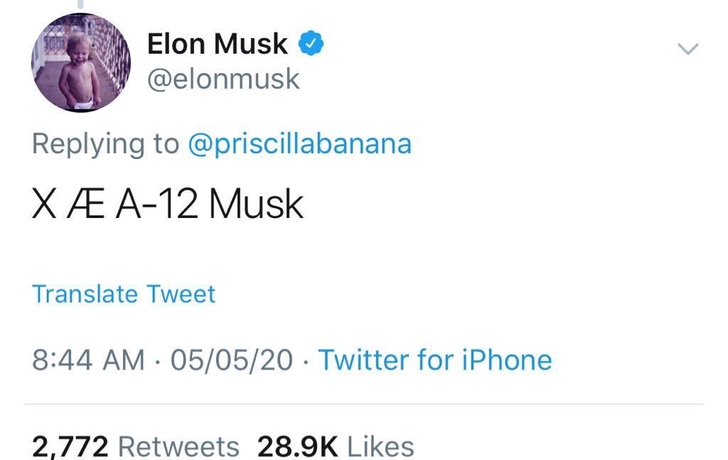 HasibMajrooh's tweet photo. X Æ A-12 Musk
And a new name in human beings dictionary by #elonmusk

#HasibMajrooh https://t.co/7Aab95Gyrm