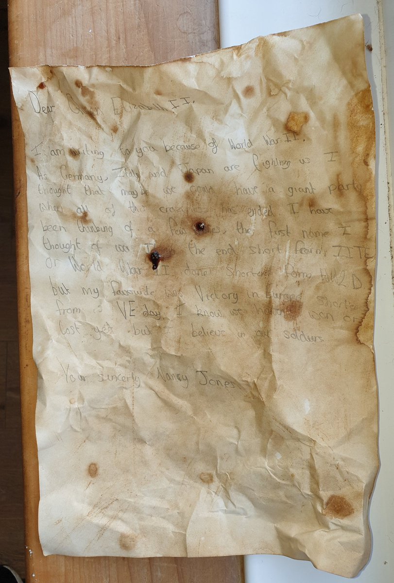 stewartcopeland's tweet photo. L created an antique letter to Queen Elizabeth II for VE day @CoxhoePrimary https://t.co/gJsY1p7PxR