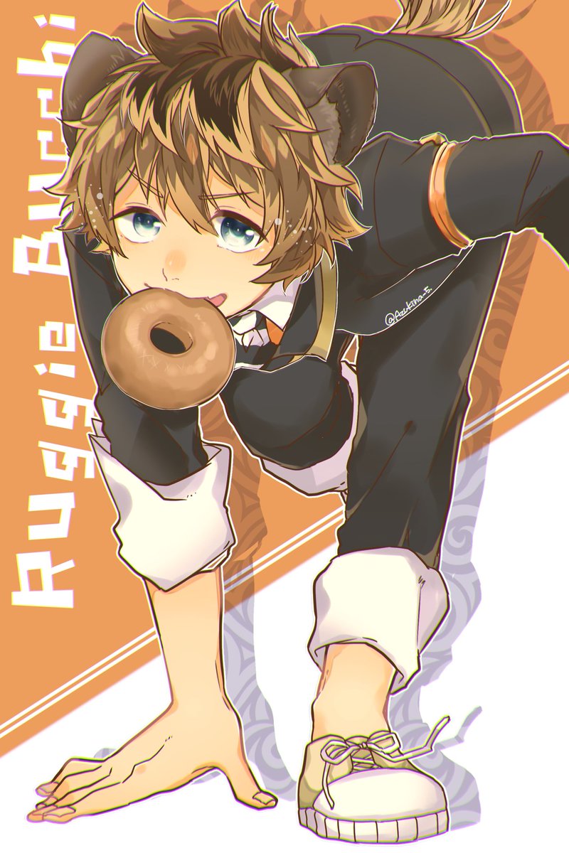 1boy male focus animal ears doughnut brown hair solo tail  illustration images
